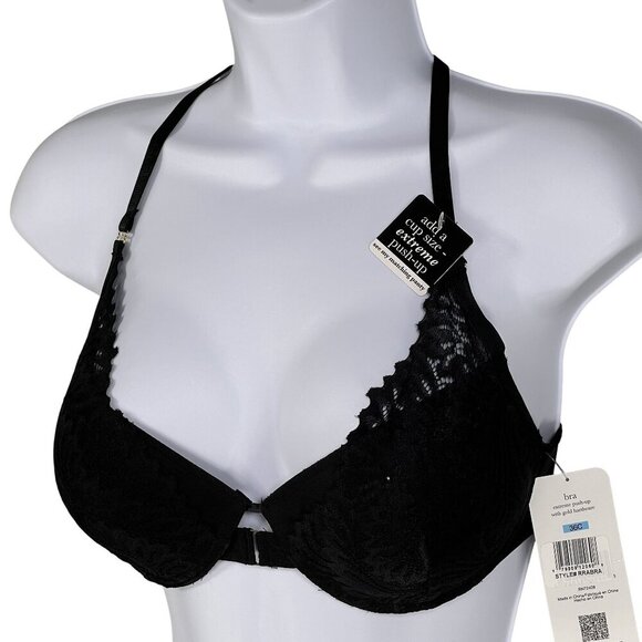 Rene Rofe NWT 36C Black Lace Extreme Push-Up Bra Gold Hardware Coquette Vampy - Picture 5 of 14